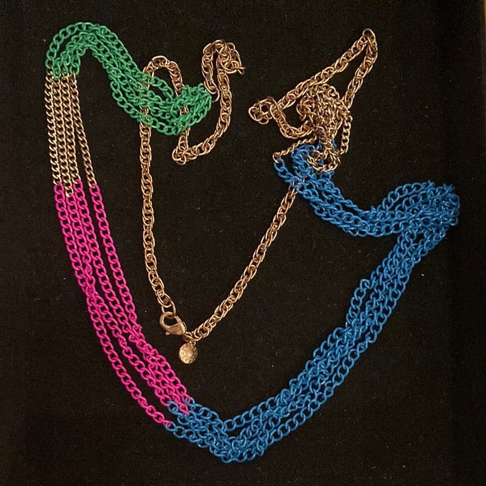 Long J.Crew tri-color statement multi-strand necklace